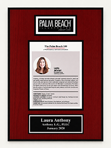Palm Beach 100 award January 2020 | Laura Anthony, Anthony L.G., PLLC | a professional biography award