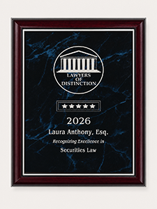 Lawyers of Distinction five-star 2026 | Laura Anthony, Esq. | recognizing excellence in Securities Law